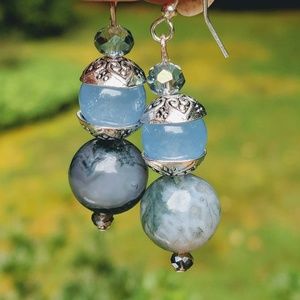 Handmade earrings with blue Agate and aquamarine